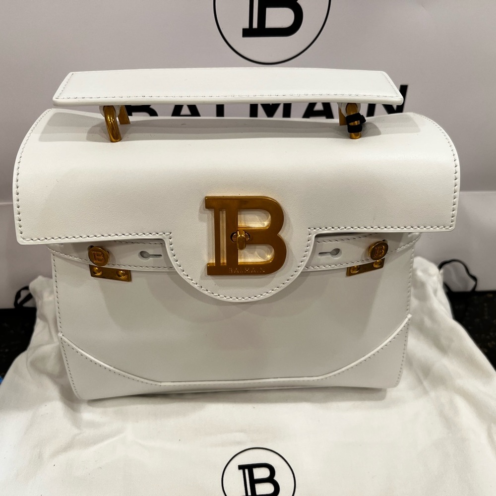 Balmain White B Logo Structured Top-Handle Bag B-Buzz 23. NWT